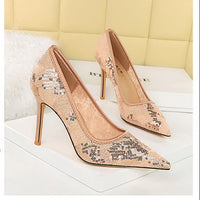 Women Pumps pointed tip High Heels Women 9.5 Cm Heels Lace mesh Wedding shoes Stiletto Sexy party shoes