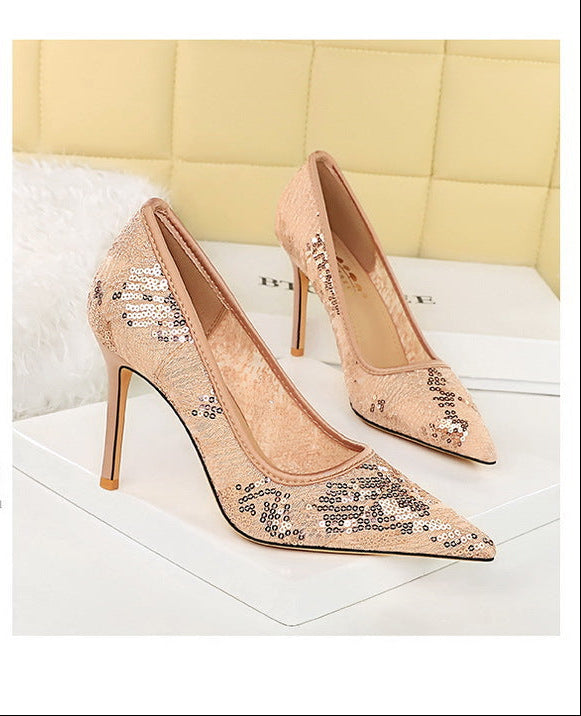Women Pumps pointed tip High Heels Women 9.5 Cm Heels Lace mesh Wedding shoes Stiletto Sexy party shoes