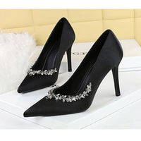 Silks satins Women Pumps Rhinestone design High Heels Stilettos 10 cm and 7 cm Luxury banquet shoes Sexy party shoes