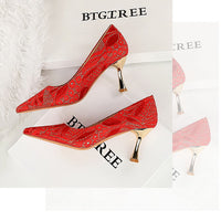 Shoes Lace glitter fabric women pumps Design Kitten heels Women shoes Female Occupation Office Shoes