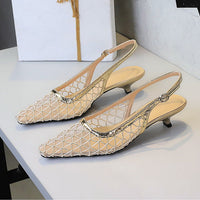 Mesh breathable Women Pumps Fashion Kitten heels 3 CM Hollow out and back strap Sandals Women Shoes
