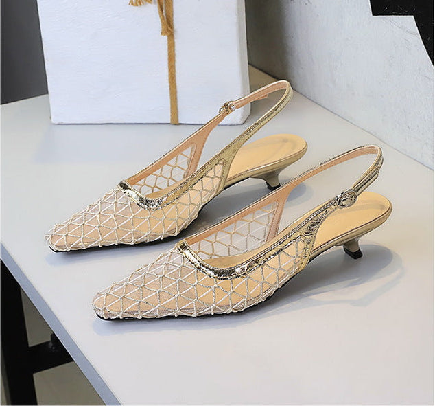 Mesh breathable Women Pumps Fashion Kitten heels 3 CM Hollow out and back strap Sandals Women Shoes