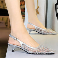 Mesh breathable Women Pumps Fashion Kitten heels 3 CM Hollow out and back strap Sandals Women Shoes