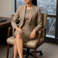 Elegant Professional Suit Dress Two-Piece Set Workwear Beauty Salon Uniform Long Sleeve Formal Outfit Polyester Fiber