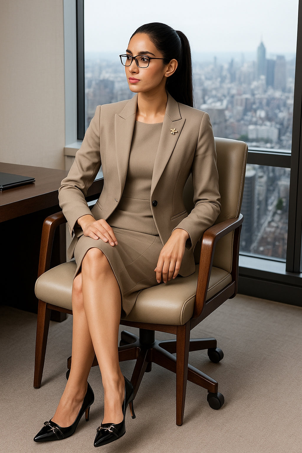 Elegant Professional Suit Dress Two-Piece Set Workwear Beauty Salon Uniform Long Sleeve Formal Outfit Polyester Fiber