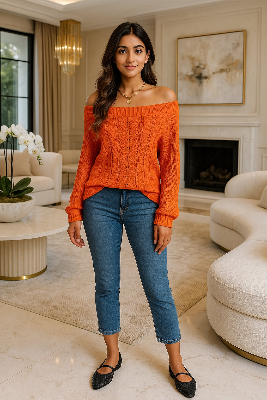 Casual Fashion Solid Color Hollow Out Sweater Off Shoulder Lantern Sleeve Knitted Pullover Women Clothes