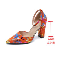 Fashion Women Sandals Pointy Toe Coarse Heel Hollow Single Shoes Fashion Glossy Print Shallow Mouth High Heels Shoes Natalia Home Fashion    Natalia Home Fashion