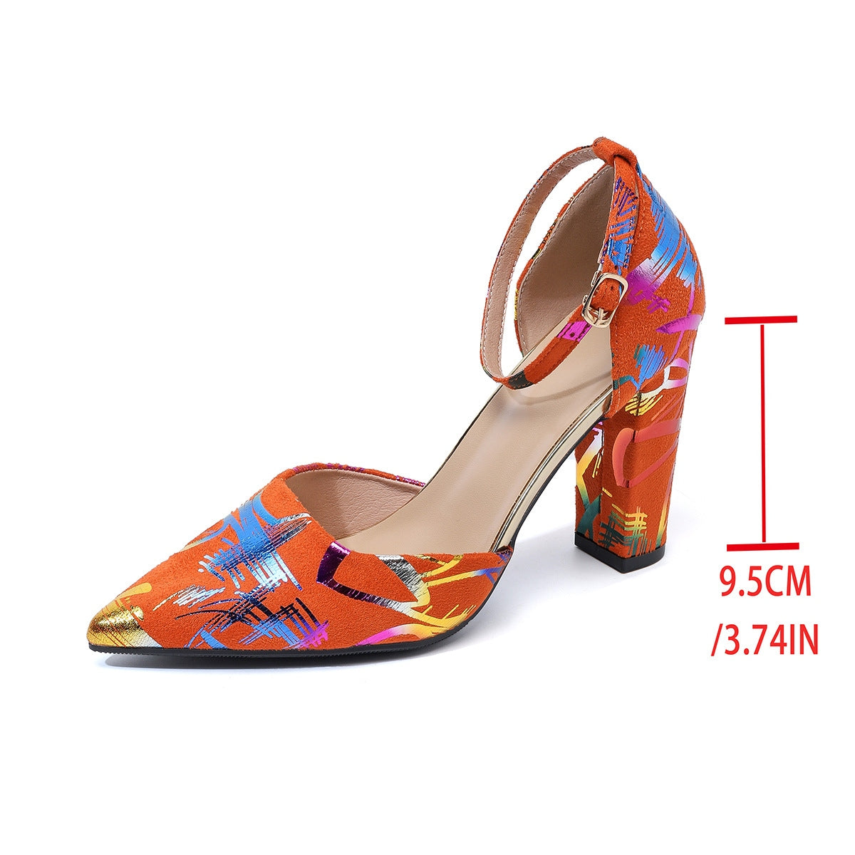 Fashion Women Sandals Pointy Toe Coarse Heel Hollow Single Shoes Fashion Glossy Print Shallow Mouth High Heels Shoes Natalia Home Fashion    Natalia Home Fashion
