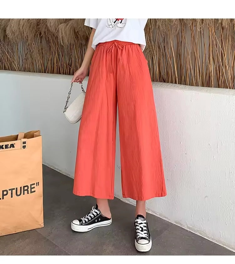 Casual Baggy Wide Leg Trousers Women Summer Thin Comfy Breathable Ankle Length Pants Vintage Loose Cotton Linen Straight Pants
