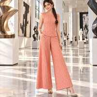 Handmade Pleated Set Women Summer New Sleeveless Vest Top Flared Pants Comfortable Casual Loose Large Size with Stretchy Natalia Home Fashion    Natalia Home Fashion