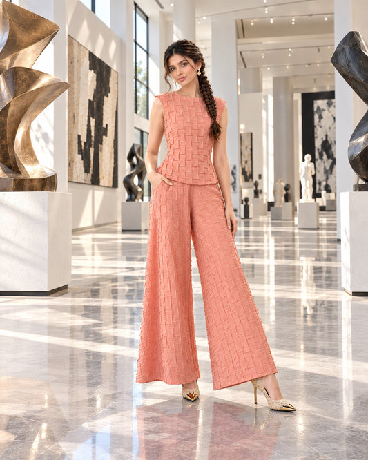 Handmade Pleated Set Women Summer New Sleeveless Vest Top Flared Pants Comfortable Casual Loose Large Size with Stretchy Natalia Home Fashion    Natalia Home Fashion