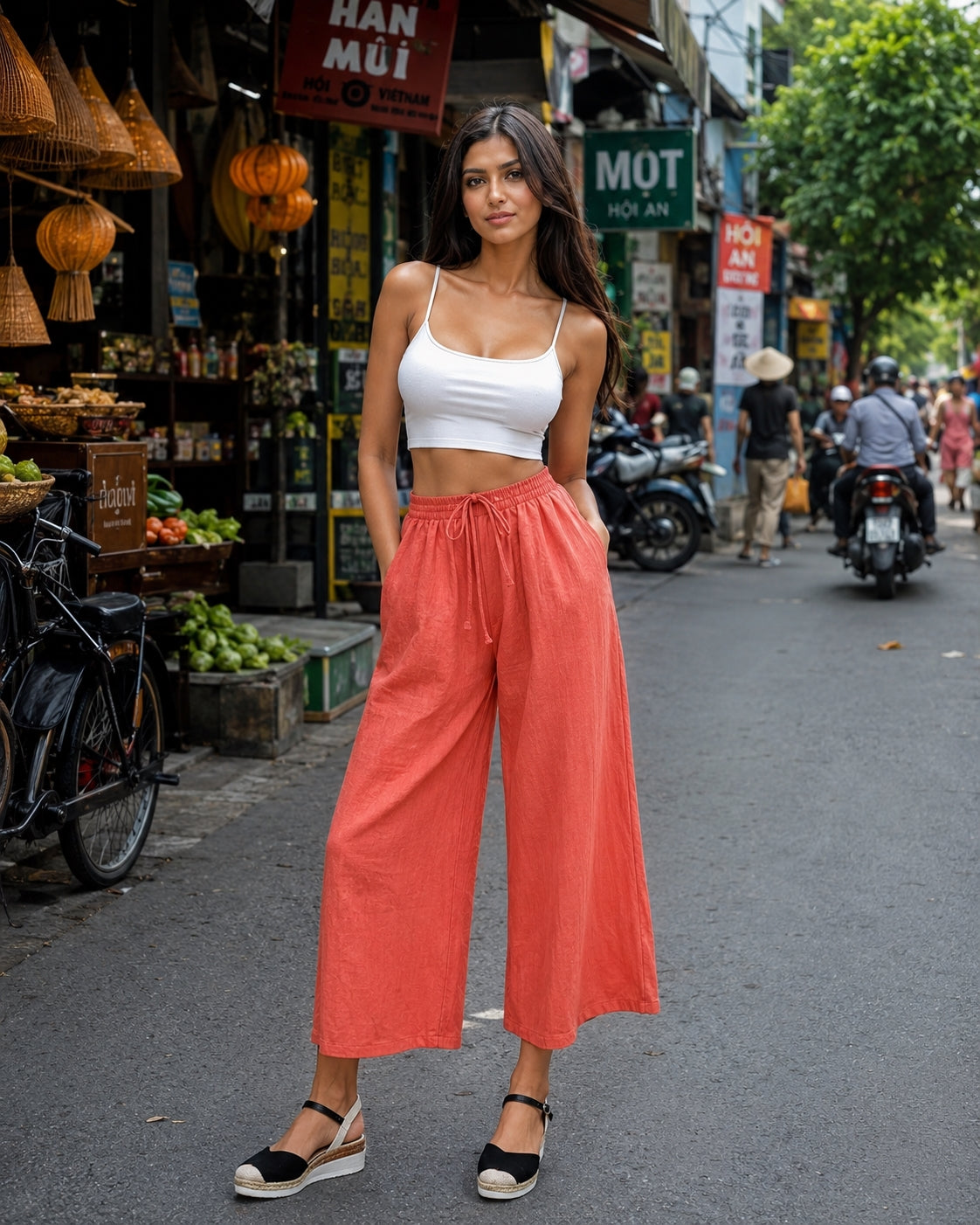Casual Baggy Wide Leg Trousers Women Summer Thin Comfy Breathable Ankle Length Pants Vintage Loose Cotton Linen Straight Pants