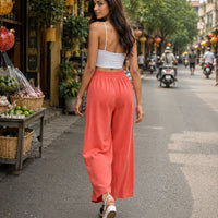 Casual Baggy Wide Leg Trousers Women Summer Thin Comfy Breathable Ankle Length Pants Vintage Loose Cotton Linen Straight Pants