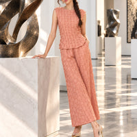 Handmade Pleated Set Women Summer New Sleeveless Vest Top Flared Pants Comfortable Casual Loose Large Size with Stretchy Natalia Home Fashion    Natalia Home Fashion