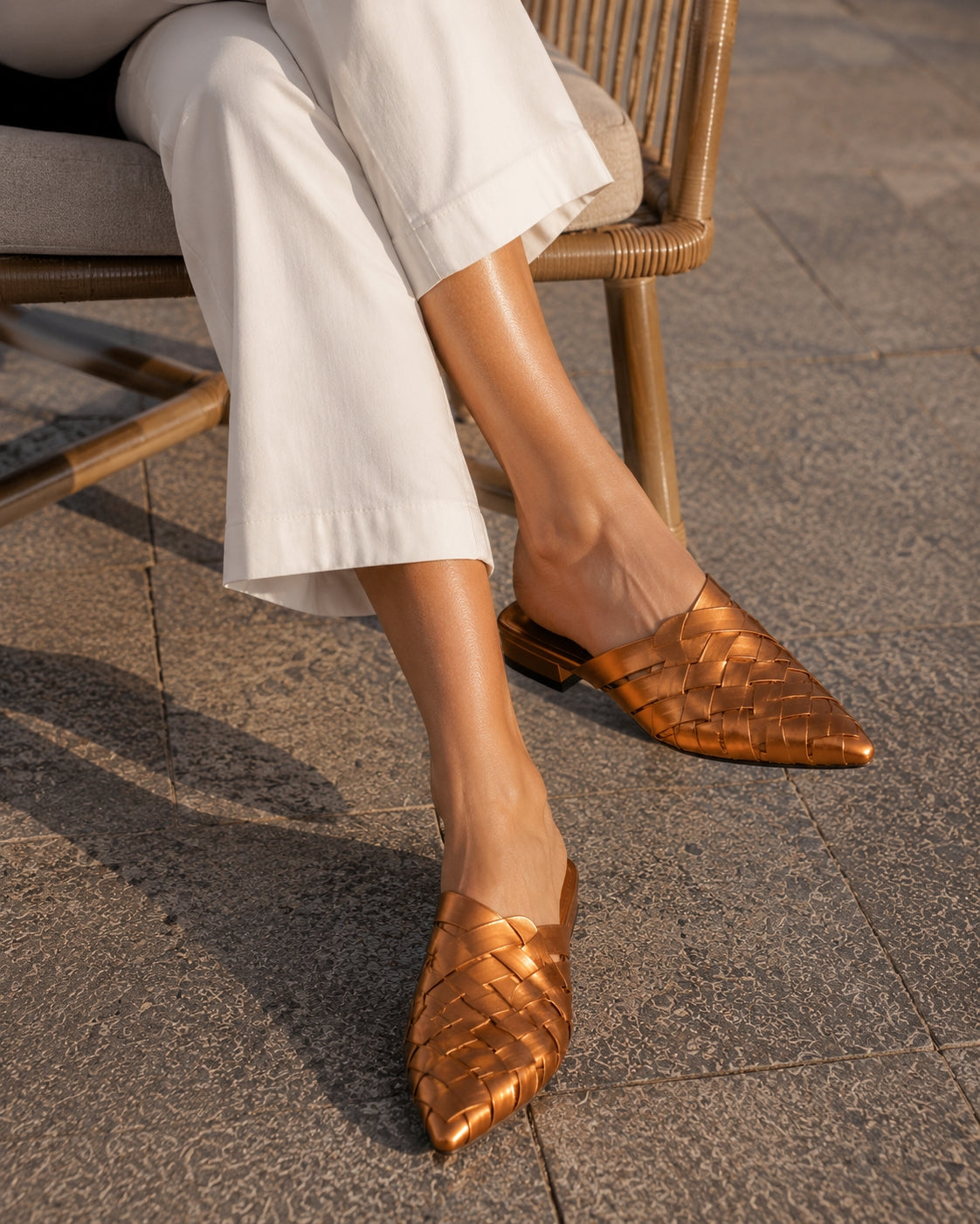 Hollow Woven Pointed Cool Slippers Women's Summer Thick Heel Outer Wear Bag Head Half Slippers Women Sandals