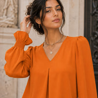 Fashion Simple Solid Color Pullover Shirt Women Loose V-neck Flared Sleeve Shirts Top Female Elegant Commuting Clothing