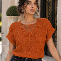 T shirt women fashion lace patchwork short-sleeved T-shirt solid color women's clothing Natalia Home Fashion    Natalia Home Fashion