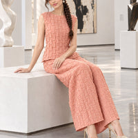 Handmade Pleated Set Women Summer New Sleeveless Vest Top Flared Pants Comfortable Casual Loose Large Size with Stretchy Natalia Home Fashion    Natalia Home Fashion