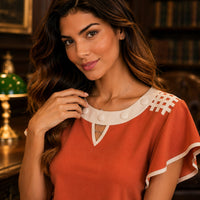 Hollow Out Sexy Lace Blouse Elegant Butterfly Sleeve Solid Blouse Shirt Office Lady O Neck Ruffles Patchwork  Tops Natalia Home Fashion    Natalia Home Fashion