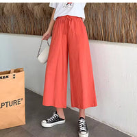 Casual Baggy Wide Leg Trousers Women Summer Thin Comfy Breathable Ankle Length Pants Vintage Loose Cotton Linen Straight Pants