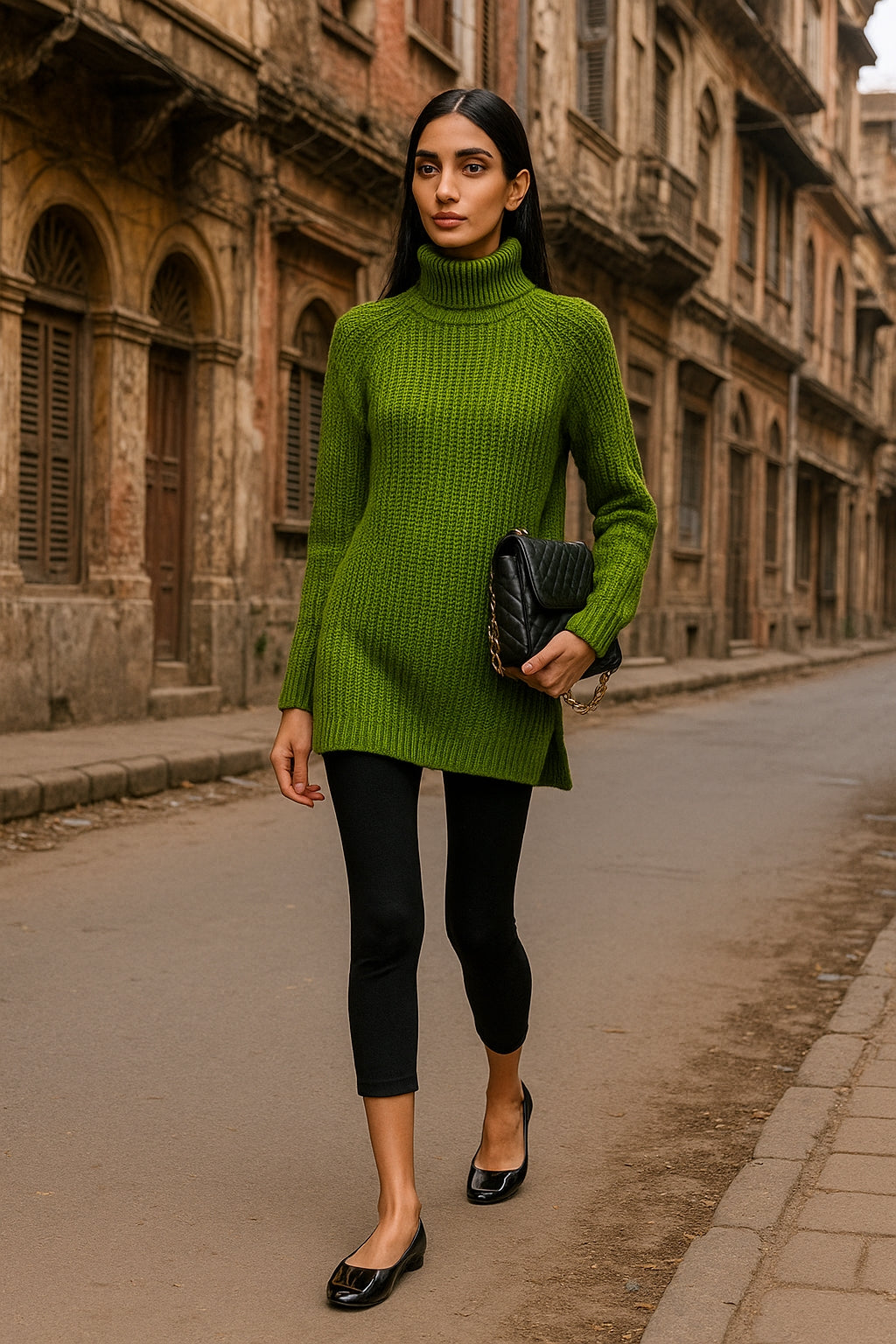 Turtlenecks Women Pullovers Mid-Long Casual Knit Sweater Fad Raglan Sleeves Side Slit Sweater New Skirt-style Jumper