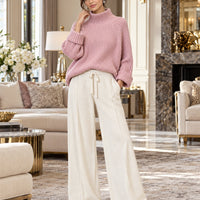Women Chic Casual Half High Collar Sweater Wide Leg Pants Sets Lady Loose Knit Pullover Trousers Outfits Knitwear Natalia Home Fashion    Natalia Home Fashion