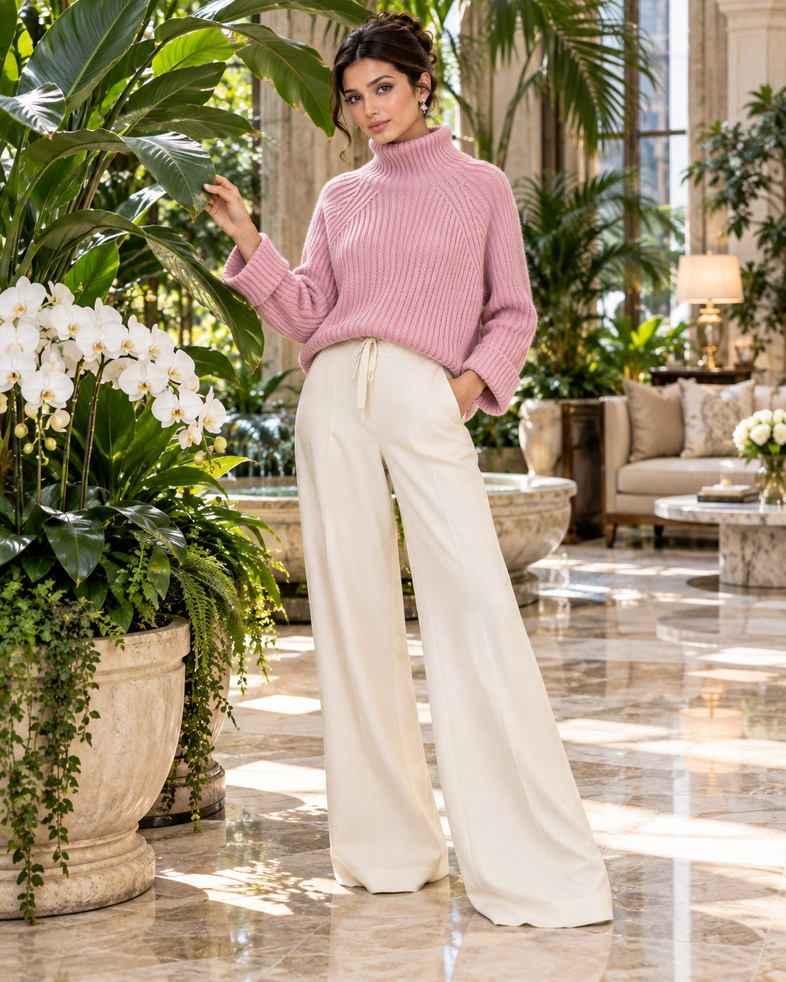Women Chic Casual Half High Collar Sweater Wide Leg Pants Sets Lady Loose Knit Pullover Trousers Outfits Knitwear Natalia Home Fashion    Natalia Home Fashion