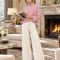 Women Chic Casual Half High Collar Sweater Wide Leg Pants Sets Lady Loose Knit Pullover Trousers Outfits Knitwear Natalia Home Fashion    Natalia Home Fashion