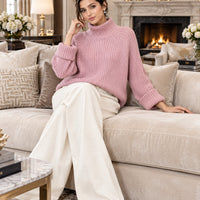 Women Chic Casual Half High Collar Sweater Wide Leg Pants Sets Lady Loose Knit Pullover Trousers Outfits Knitwear Natalia Home Fashion    Natalia Home Fashion