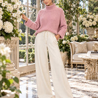 Women Chic Casual Half High Collar Sweater Wide Leg Pants Sets Lady Loose Knit Pullover Trousers Outfits Knitwear Natalia Home Fashion    Natalia Home Fashion
