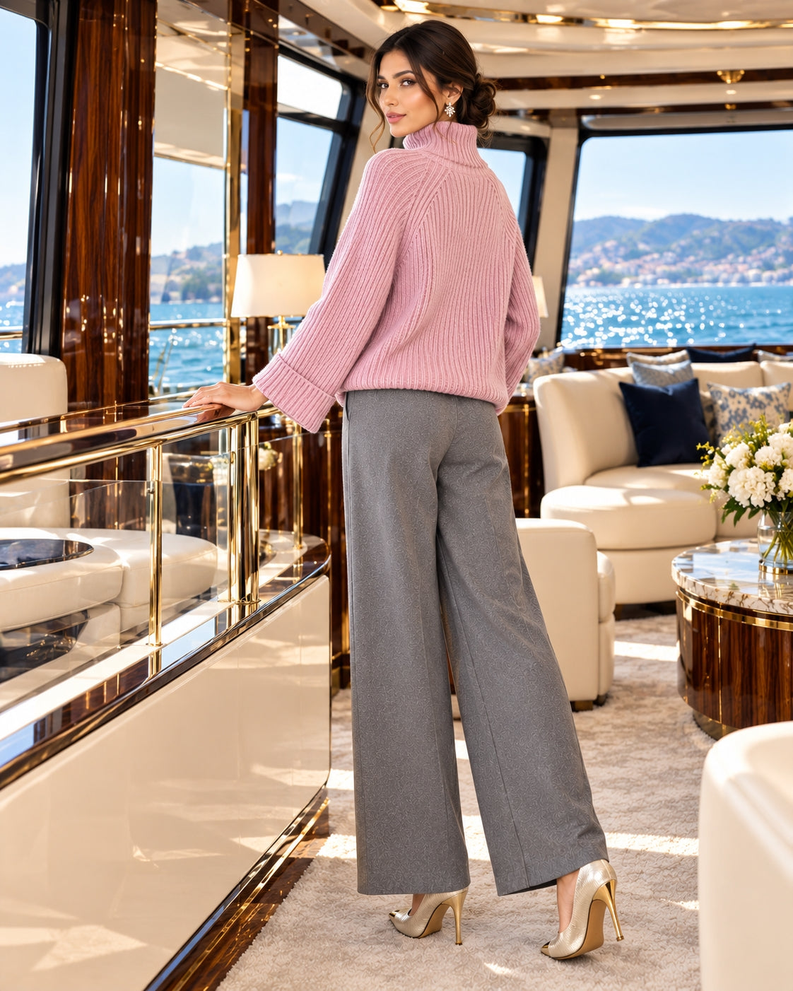 Women Chic Casual Half High Collar Sweater Wide Leg Pants Sets Lady Loose Knit Pullover Trousers Outfits Knitwear Natalia Home Fashion    Natalia Home Fashion