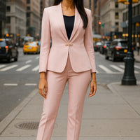 Women's Slim Fit Blazer Suit Fashion Solid Color Single Button Jacket Office Lady Coat and Pants