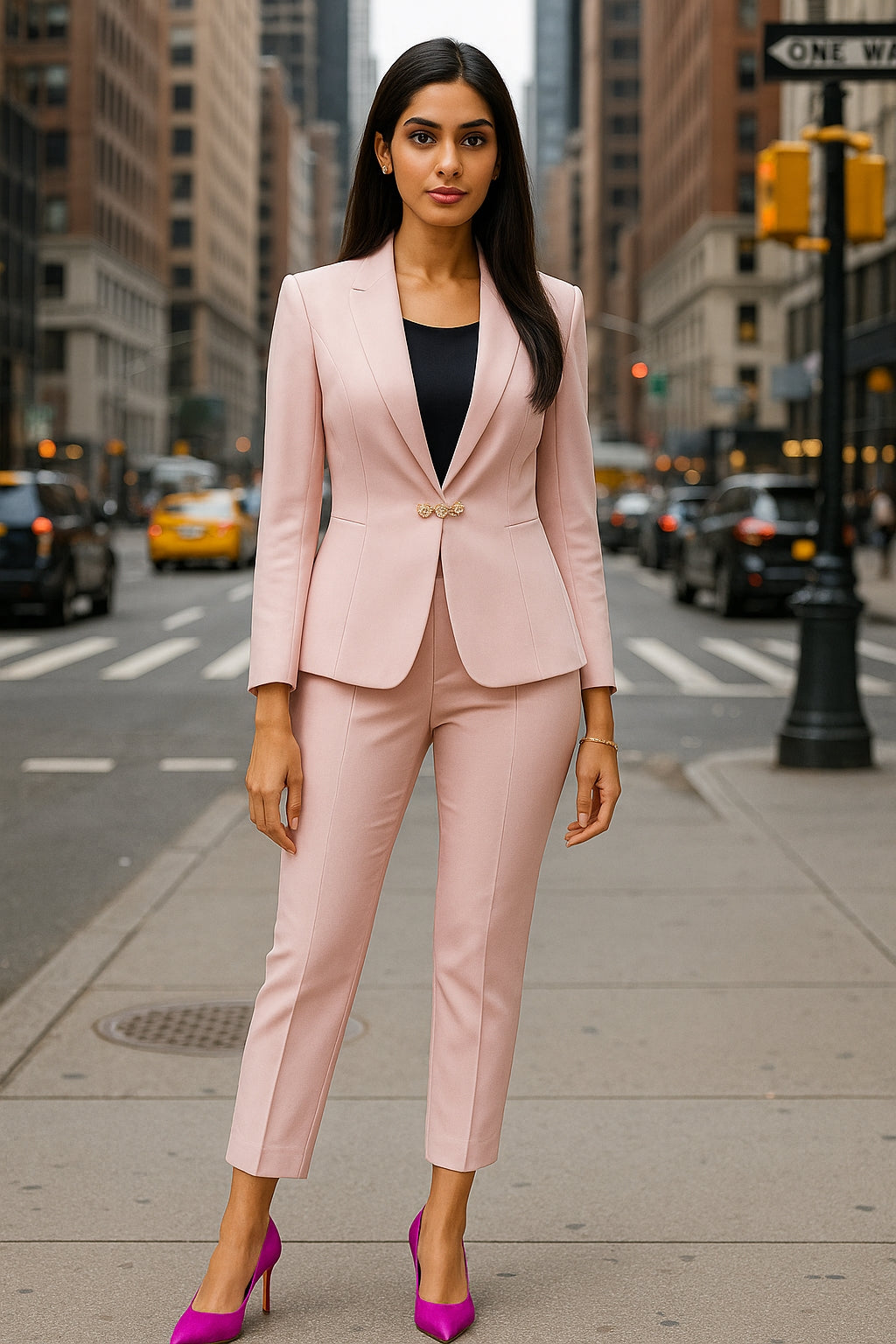 Women's Slim Fit Blazer Suit Fashion Solid Color Single Button Jacket Office Lady Coat and Pants