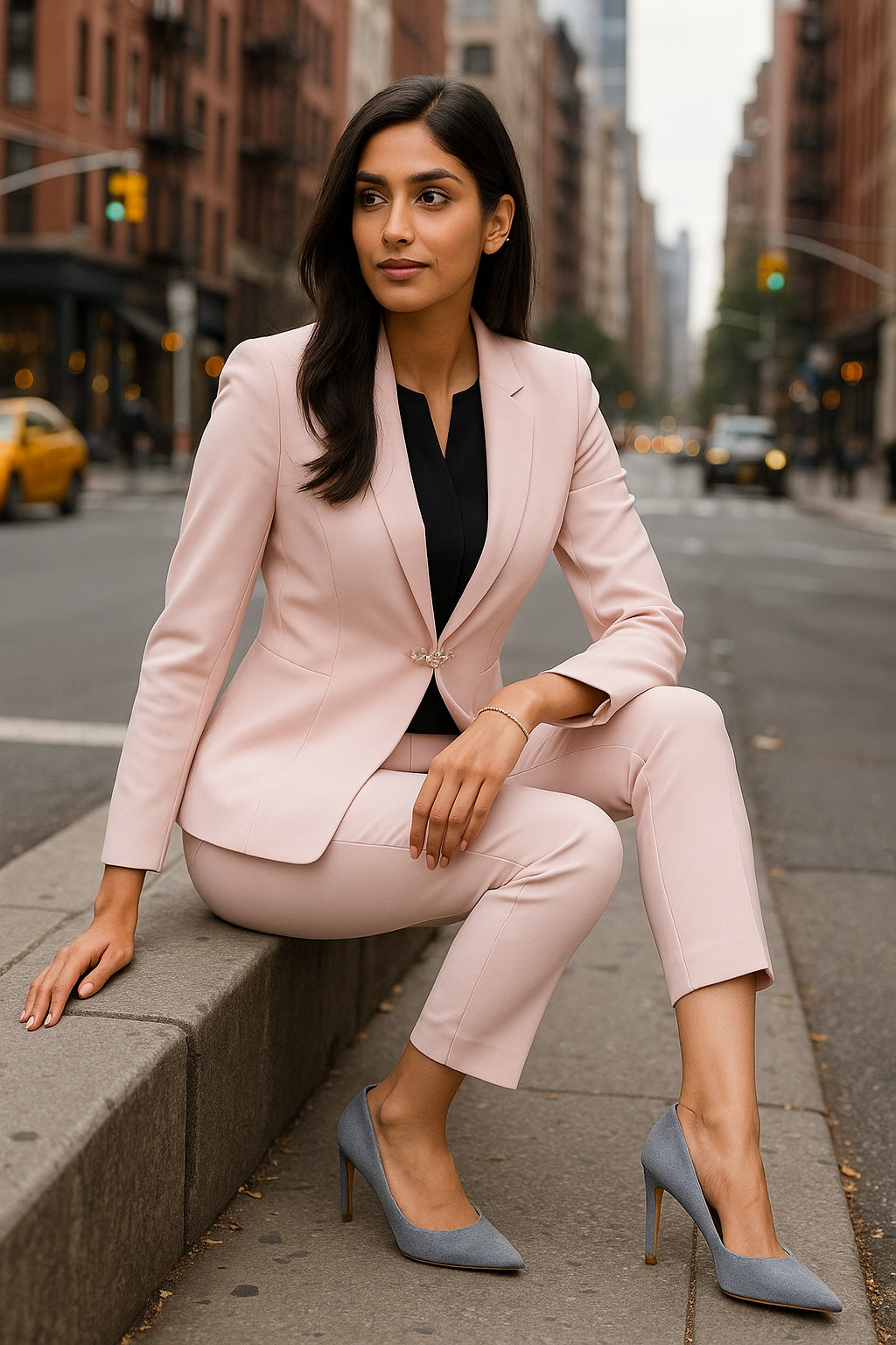 Women's Slim Fit Blazer Suit Fashion Solid Color Single Button Jacket Office Lady Coat and Pants