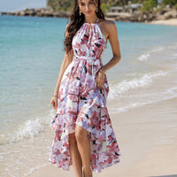 Women's Summer Dress Female Strap Long Sundress Sexy Flower Print Backless Maxi Dresses Lady Casual Sleeveless