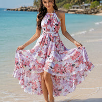 Women's Summer Dress Female Strap Long Sundress Sexy Flower Print Backless Maxi Dresses Lady Casual Sleeveless