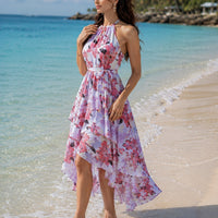 Women's Summer Dress Female Strap Long Sundress Sexy Flower Print Backless Maxi Dresses Lady Casual Sleeveless