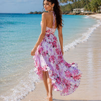 Women's Summer Dress Female Strap Long Sundress Sexy Flower Print Backless Maxi Dresses Lady Casual Sleeveless