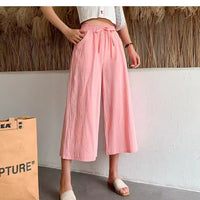 Casual Baggy Wide Leg Trousers Women Summer Thin Comfy Breathable Ankle Length Pants Vintage Loose Cotton Linen Straight Pants