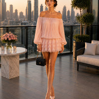 Women Dress Romantic French-style Lantern Sleeves Off-shoulder Mermaid Dress With Shiny Silk Unique Design Natalia Home Fashion    Natalia Home Fashion