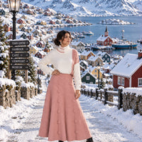 Women's Cable Knit Two Piece Set: High Neck Long Sleeve Sweater & A-Line Midi Skirt, Casual Elegant Pullover Outfit Natalia Home Fashion    Natalia Home Fashion