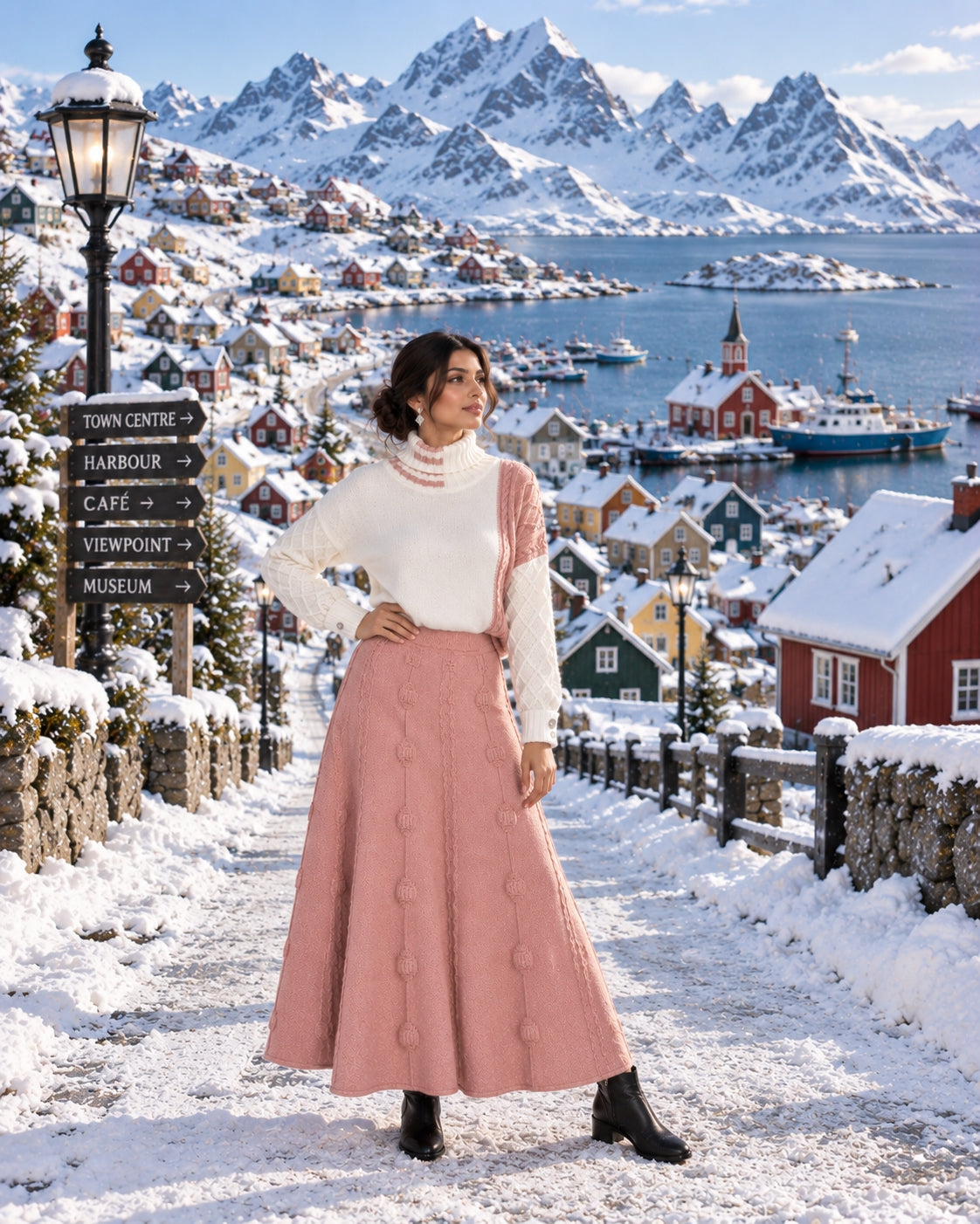Women's Cable Knit Two Piece Set: High Neck Long Sleeve Sweater & A-Line Midi Skirt, Casual Elegant Pullover Outfit Natalia Home Fashion    Natalia Home Fashion