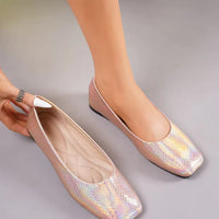 Ladies Ballet Flats Weaving Gold Silver Shoes Pointed Toe Breathable Slip-Ons Summer