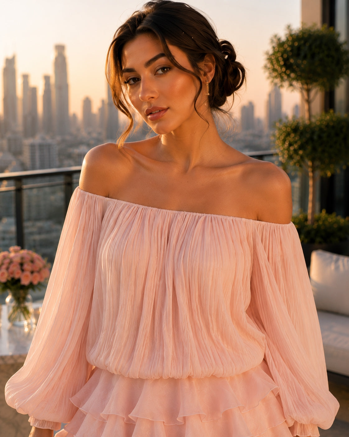 Women Dress Romantic French-style Lantern Sleeves Off-shoulder Mermaid Dress With Shiny Silk Unique Design Natalia Home Fashion    Natalia Home Fashion