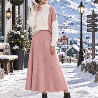 Women's Cable Knit Two Piece Set: High Neck Long Sleeve Sweater & A-Line Midi Skirt, Casual Elegant Pullover Outfit Natalia Home Fashion    Natalia Home Fashion