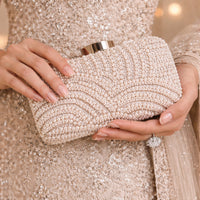 Ladies Pearl Elegant Evening Bag Fashionable Stylish Beading Wedding Dinner Party Banquet  Dress Clutch Bag with Long Chain