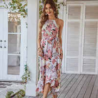 Women's Summer Dress Female Strap Long Sundress Sexy Flower Print Backless Maxi Dresses Lady Casual Sleeveless