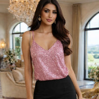 Women Halter Rhinestones Bling Tank Tops Shiny Beach Bralette Party Club Gold Metal Diamond-Studded Camisole Top for Ladies