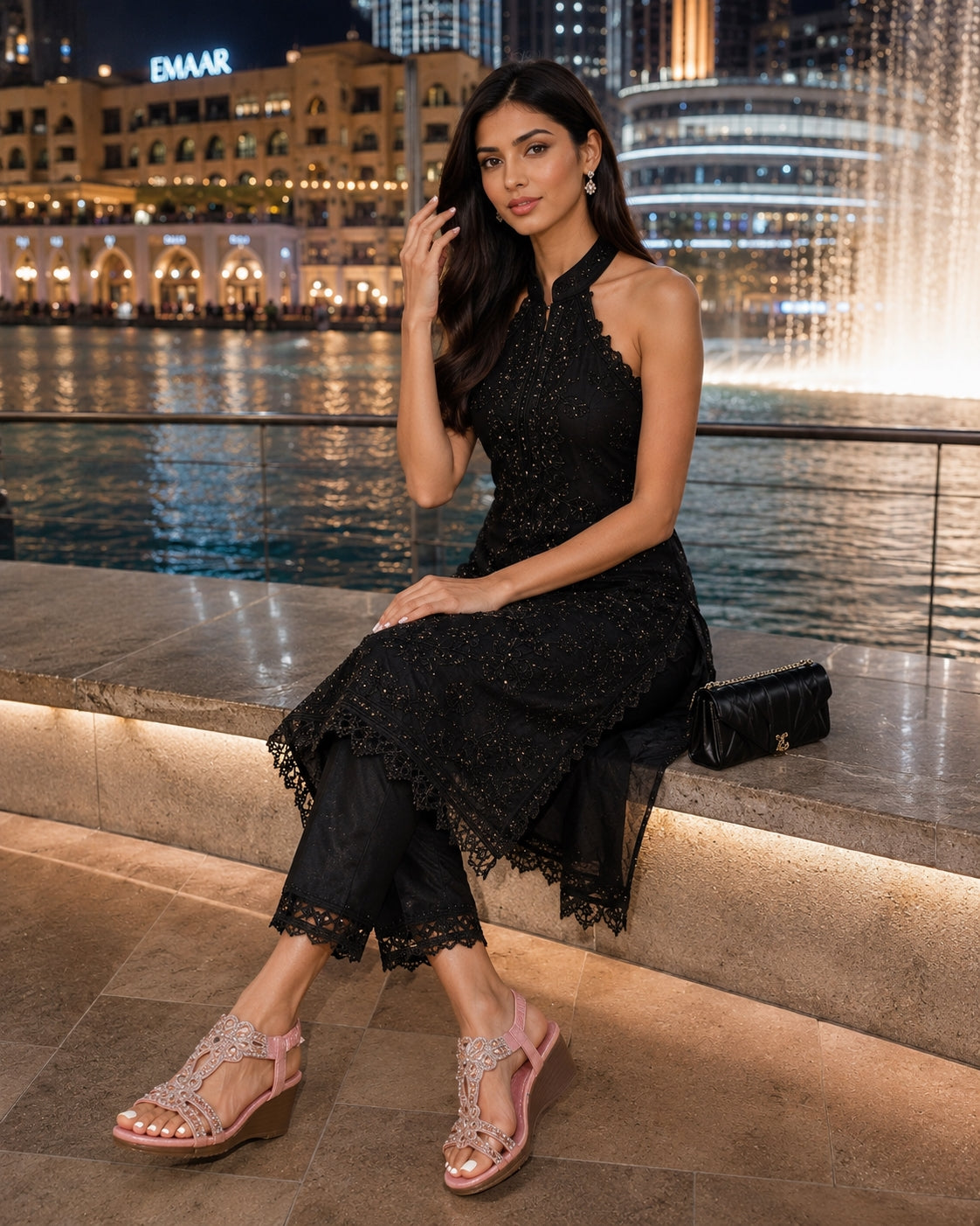 Bohemian Style Thick Heel Sandals Summer Fashion Beach Diamond Women's Shoes round Head Roman Style PU Leather Roman Sandals