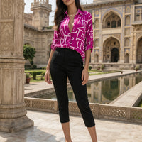 Women's Office Top Long Sleeve Shirt Printed Fashion Casual Flower Polo Shirt Women